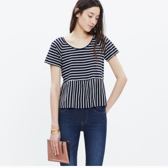 Madewell Tops - Madewell Striped Peplum Short Sleeved Top